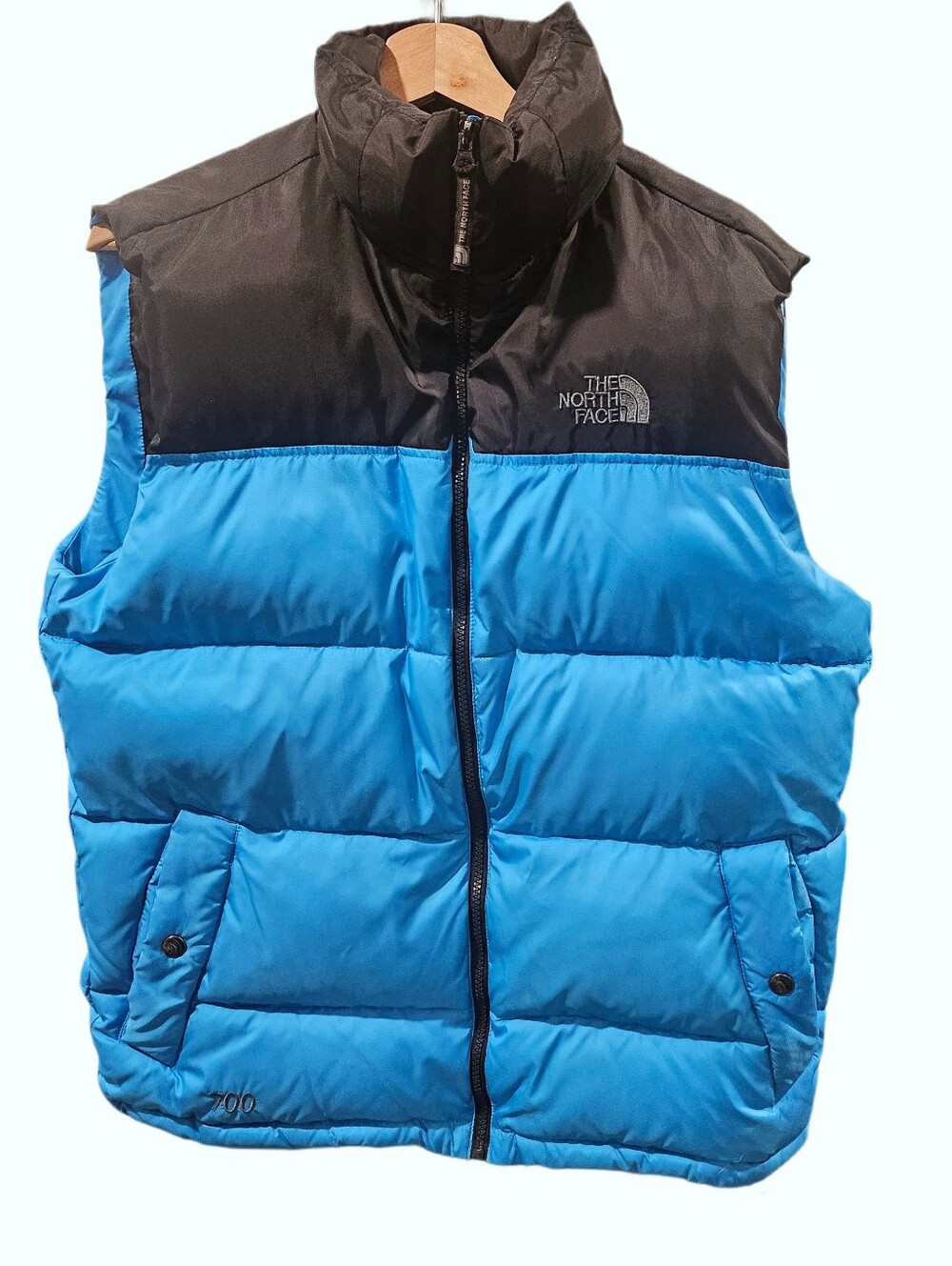 The North Face 1996 Retro Nuptse Down Puffer Vest Blue Black 700 Fill Small